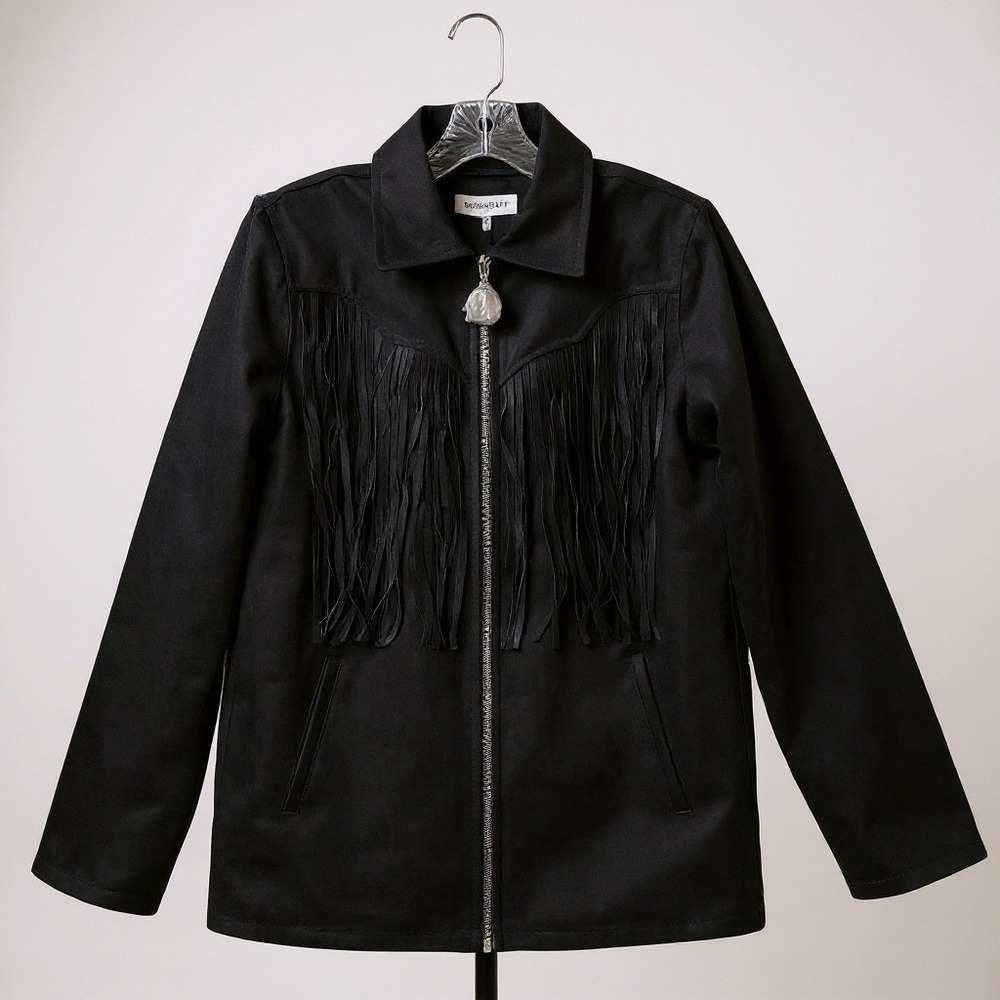 WeWoreWhat Faux Leather Fringed Jacket Women XS Black Full Zip Western Grunge